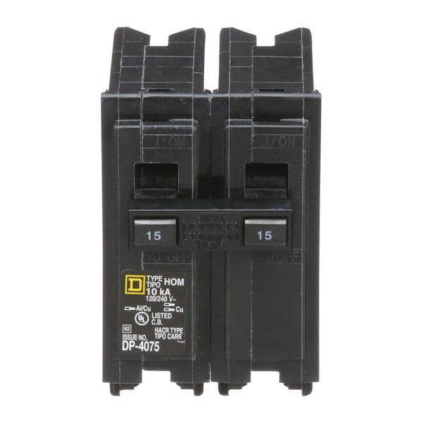 Square D Miniature Circuit Breaker, HOM Series, 15A, 2 Pole, 120/240V AC, 10kA HOM215CP - main